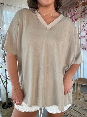 POL tan v neck oversized tee